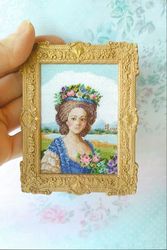 1/12 scale miniature tapestry embroidery kit for dollhouse, portrait of a lady