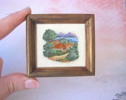 embroidery kit for a miniature tapestry for the dollhouse "houses by the sea" in 1/12 scale.