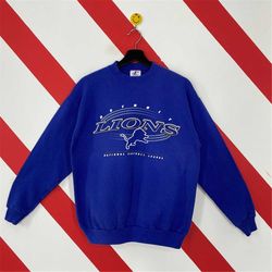 vintage 90s detroit lions sweatshirt lions crewneck detroit lions sweater pullover sportswear nfl detroit loins print lo