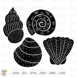 seashell svg linocut printable clipart png digital stamp download