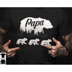 papa bear shirt, custom dad shirt, personalized papa shirt with kids name, fathers day gift from kids, gifts for dad, hu