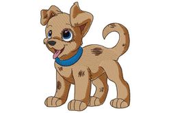 smiling puppy with spotted coat embroidery design - cute and adorable canine embroidery pattern, cute animal