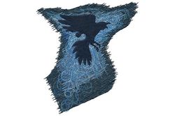 raven spirit flying inside a wild wolf embroidery design - unique diy crafts and projects, cute animal