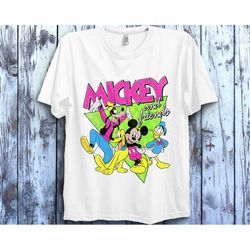 disney mickey and friends group shot neon portrait unisex gift t-shirt shirt gift for men women hoodie sweatshirt kid t-