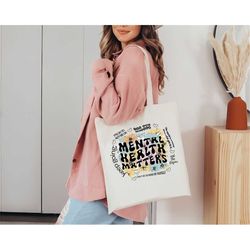 floral mental health matters canvas tote bag, psychology tote bag, trendy mental tote bag, shoulder bag, shopping eco ba