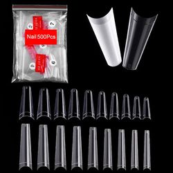 500 / 600 pcs long false french nail coffin acrylic half nail tip transparent natural false nails