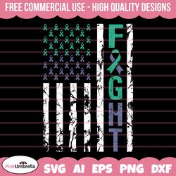 anal cancer fight usa flag svg, cancer ribbon svg, anal cancer awareness svg, teal and purple cancer ribbon svg, svg cut