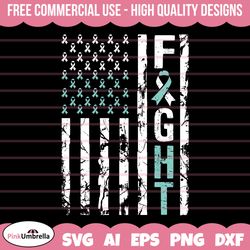 cervical cancer fight usa flag svg, cancer ribbon svg, cervical cancer awareness svg, teal and white er ribbon svg, svg