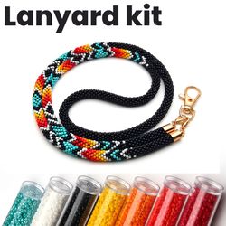 crochet lanyard kit, crochet rope kit, bead crochet kit, crafts supplies, kit for lanyard, lanyard with id holder kit