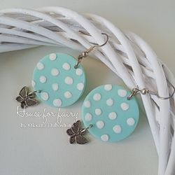 birthday polymer clay butterfly earrings/dangle mint earrings/mixed media earrings/lightweight earrings/handmade jewelry