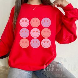 valentine's smiley face sweatshirt, valentine's day crewneck, cute smiley face sweatshirt, valentine's day gift for her,