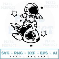 cute space astronaut riding a rocket svg, cricut, silhouette, printables, clip art, vector, digital, dxf, svg, eps, ai