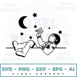 cute astronaut svg, spaceman svg,  astronaut with moon and star svg, cosmonaut svg, astronaut rocket svg , instant