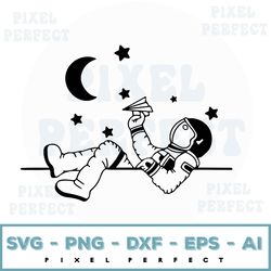 Cute astronaut Svg, Spaceman Svg,  Astronaut with moon and star Svg, Cosmonaut Svg, Astronaut rocket Svg , Instant