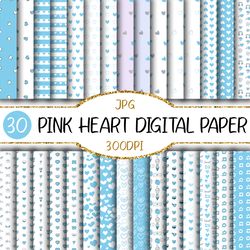 blue heart digital paper | hand drawn design, seamless, background, wall paper, doodle pattern, stripe, valentine, scrap