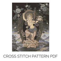 thangka the standing manjushri cross stitch pattern | manjushree cross stitch | buddhism cross stitch | embroidery | diy