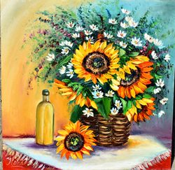 painting for the kitchen. sunflowers impasto painting. original painting
