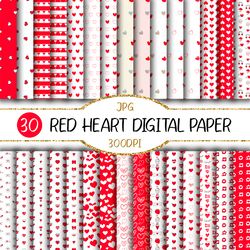 red heart digital papers | hand drawn design, seamlessly, background, wall paper, doodle pattern, stripe, valentine day