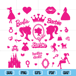 barb svg bundle , barbie svg, princess silhouette, pink doll svg, girl svg, sticker clipart