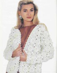 openwork floral pattern cardigan - crochet diagram - digital vintage fashion pattern pdf download