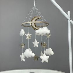 cloud baby mobile neutral star mobile cloud nursery mobile moon baby mobile evening star mobile