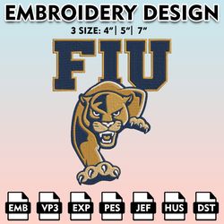 ncaa logo embroidery designs, ncaa fiu, fiu panthers  embroidery files, machine embroidery designs