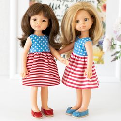 red and blue outfit for independence day july 4th for 13 inch dolls paola reina, siblies rrff, little darling, minouche