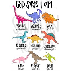 God says I am | Dinosaurs | Sublimation Design | Digital Download | Womens, Kids Shirt PNG