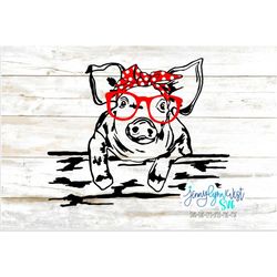 pig with glasses and bandana svg farmhouse pig png sublimation digital download printable png pig bandana clipart silhou