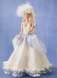 Crochet diagram White Dress with Blue Leaves and Flounces for Barbie doll - Digital Vintage pattern PDF