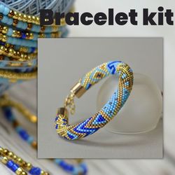 blue beaded bracelet diy kit - bead crochet & jewelry making, craft kit for adults