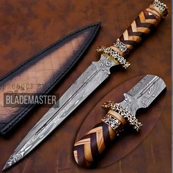 custom damascus hunting knife with free leather sheath - hand-forged, high-quality damascus steel blade