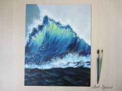 original painting wave canvas on cardboard acrylic painting depicting for home, office decoration, original gift, art