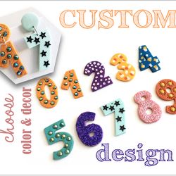 custom bright letter number earrings/happy birthday earrings/sparkly number earrings/personalized colorful party earring