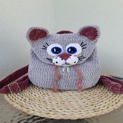 cat backpack crochet pattern amigurumi, crochet cat bag pattern, backpack amigurumi pattern, nursery backpack, gift