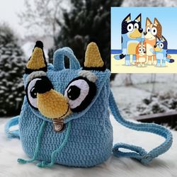 bluy backpack crochet patterns, blu dog. backpack crochet pattern, crochet bag pattern, backpack pattern, gift for boy