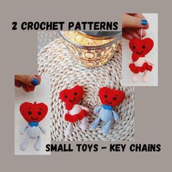 2 crochet pattern small toys - key chains , crochet pattern mini toys, bag charm, car decor, keychain pattern, heart key