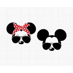 mickey minnie mouse, sunglasses bandana dots, eyelashes, svg and png formats, cut, cricut, silhouette, instant download