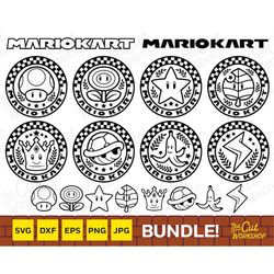 mario kart cups bundle with bonus icons mushroom star banana logo | svg png clipart digital download sublimation cricut