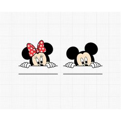 mickey minnie mouse, peeking, peek, ears, bow, matching, couple, svg and png formats, cut, cricut, silhouette, instant d