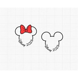 2023, mickey minnie mouse, red bow, outline, travel, trip, vacation, svg png dxf formats, cut, cricut, silhouette, insta