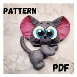 mouse felt pdf pattern, felt mouse pdf sewing pattern & tutorial - felt toy pattern, plush pattern, felt animal pattern