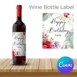 editable wine bottle label template, wedding wine bottle label, birthday wine bottle label printable instant download