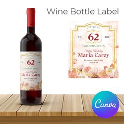 editable wine bottle label template, party wine bottle label, birthday wine bottle label printable instant download