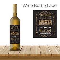 vintage wine label template, party wine bottle label, vintage birthday wine bottle label printable instant download