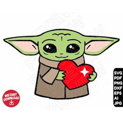 baby yoda svg heart love png clipart , cut file layered by color