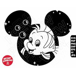Flounder SVG Ariel png dxf clipart , The little mermaid , cut file outline silhouette