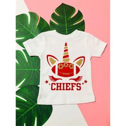 glitter unicorn kansas city chiefs football team girls t-shirts and onesies, kansas baby girl, gift for girls, christmas