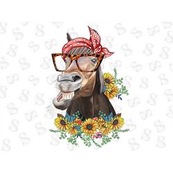 western funny face horse with sunflower bouquet,horse png,sunflowers horse png,bandana horse,horse sublimation design, s