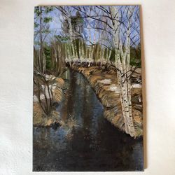 spring forest landscape original oil painting hand painted modern painting wall art 6x9 inches